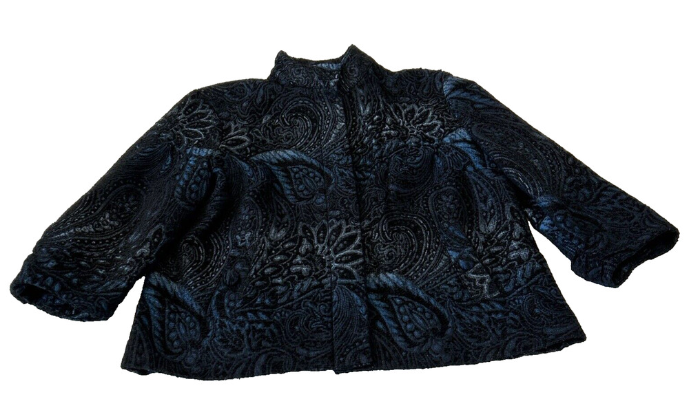 Chico's Tapestry Brocade Jacquard Jacket Women Sz 2 M Rare Lined Pockets